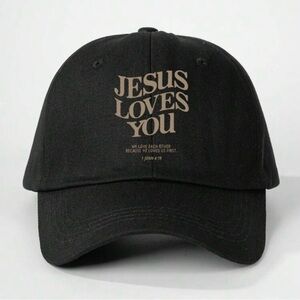 Jesus Loves You Embroidered Black Baseball Cap